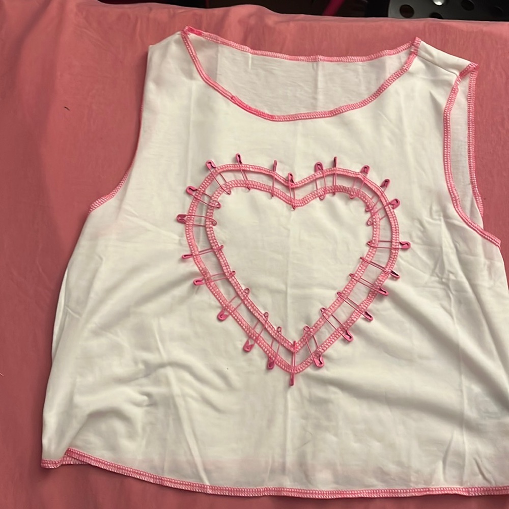 Cute cami heart cut pink and white top
